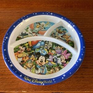 Vtg Walt Disney World Mickey Goody Dumbo Aladdin tri- divided Plate